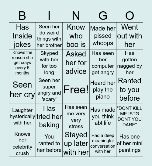 Zoe's Bingo Card