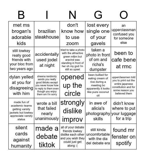 Emily Debate Bingo Card
