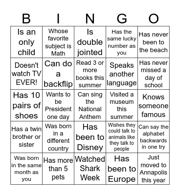 Find Someone Who Bingo Card