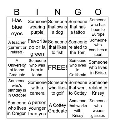 Wedding Bingo - Krissy & Tom  October 4, 2014 Bingo Card