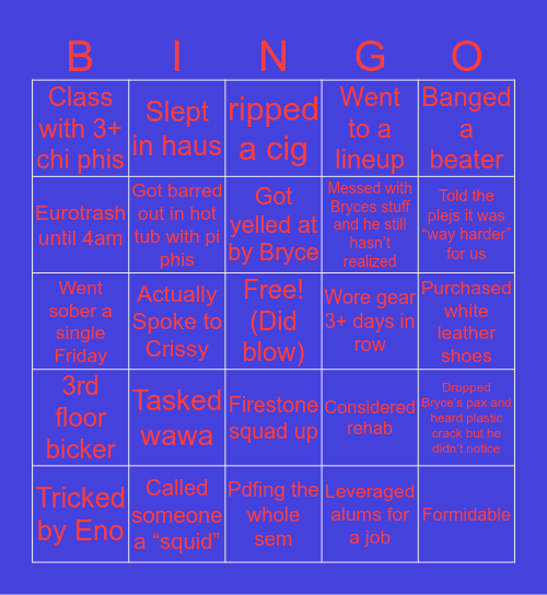 Chi Phi Bingo Card