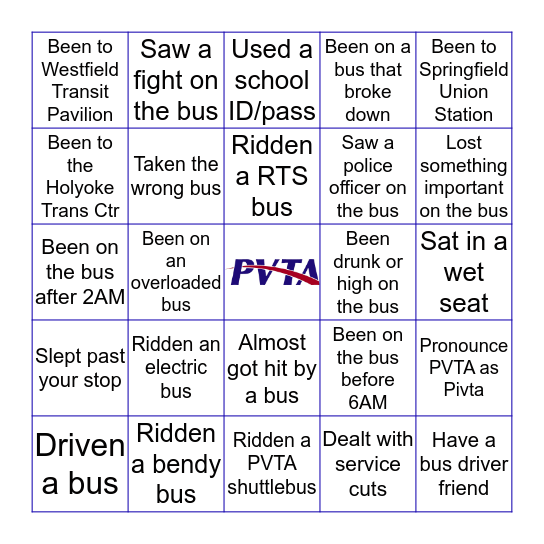 PVTA Bingo! Bingo Card