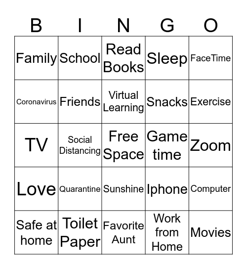 Quarantine Bingo Card