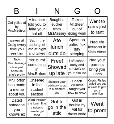 Marshall High School Bingo Card