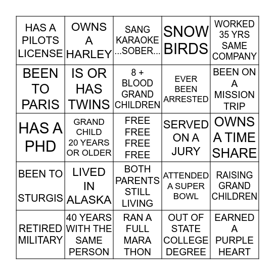 FRANKLIN PIERCE REUNION 1969---45 YEARS!! Bingo Card