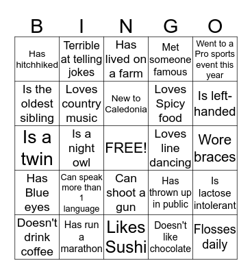 Getting to Know You! Bingo Card