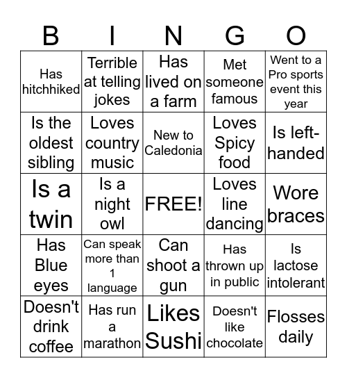 Getting to Know You! Bingo Card