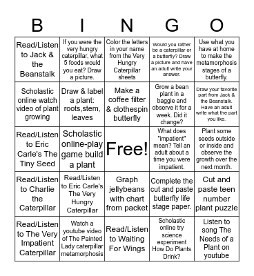 Spring PreK Bingo Card