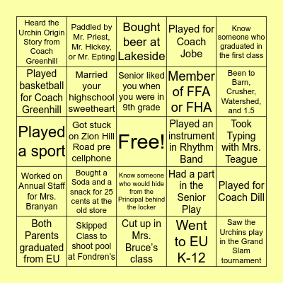 THROWBACK Urchin Bingo Card