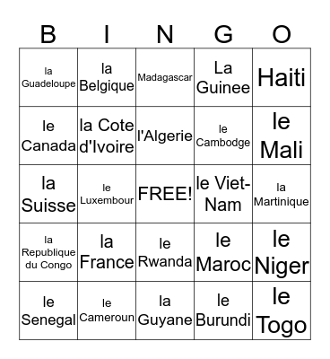 le monde francophone Bingo Card