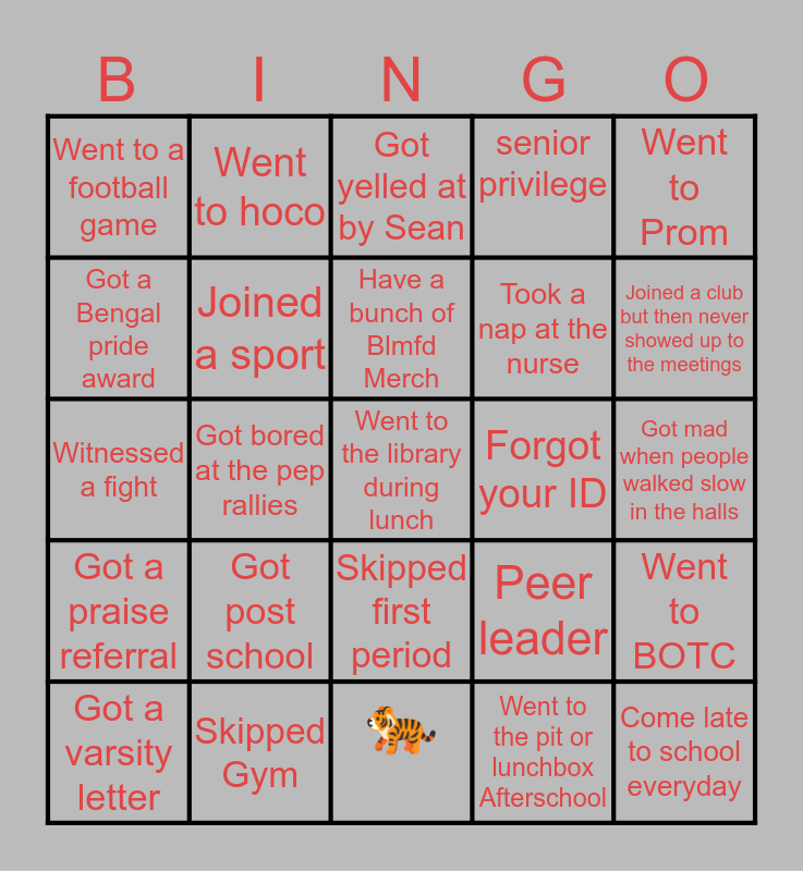 BHS BINGO 🐯🐾 Bingo Card