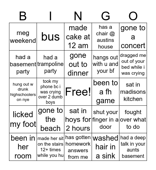 what have you done with erin Bingo Card