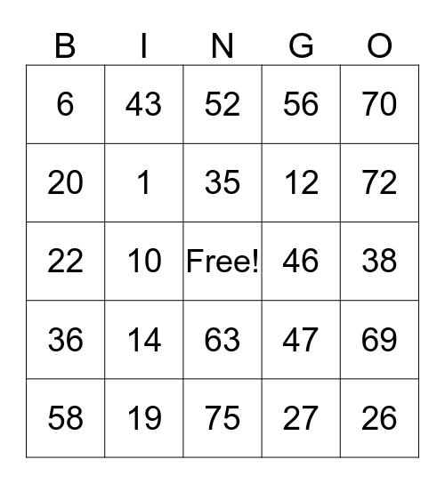 Grandma's Bingo Card