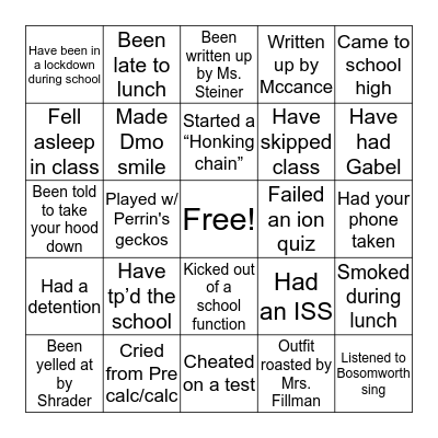 MRHS Bingo Card