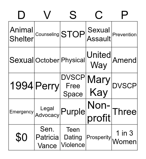 DVSCP Bingo Card