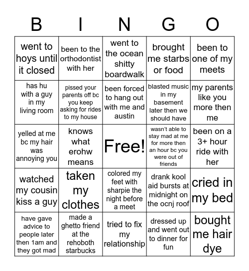 what have you done with madison?? Bingo Card