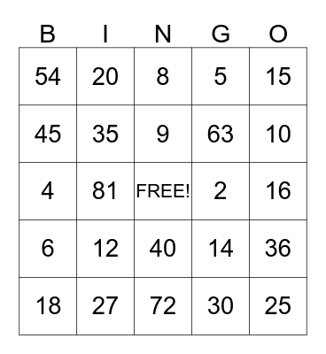 Mrs Armstrong- 2 , 5 and 9 multiplication facts Bingo Card