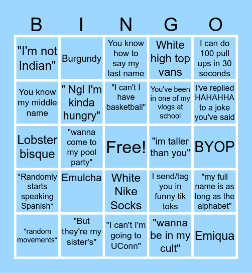 Emalsha Bingo Card