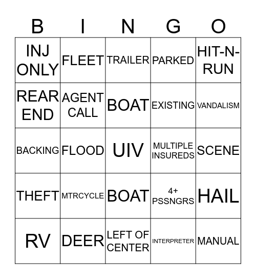 Claims BINGO Card