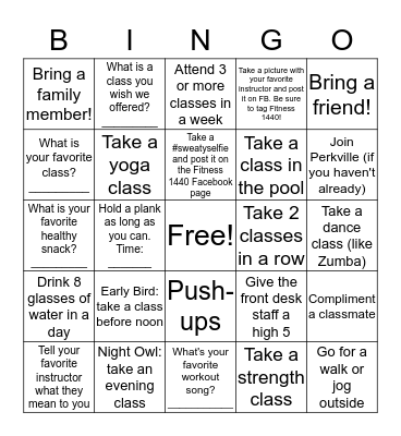 Group Fitness Bingo Card