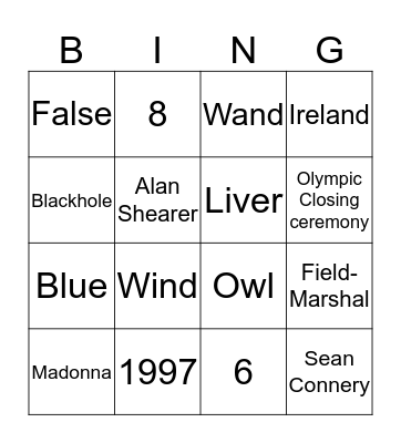 DCM - General knowledge Bingo Card