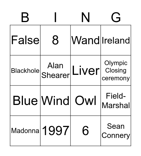 DCM - General knowledge Bingo Card