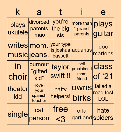 katie bingo! Bingo Card