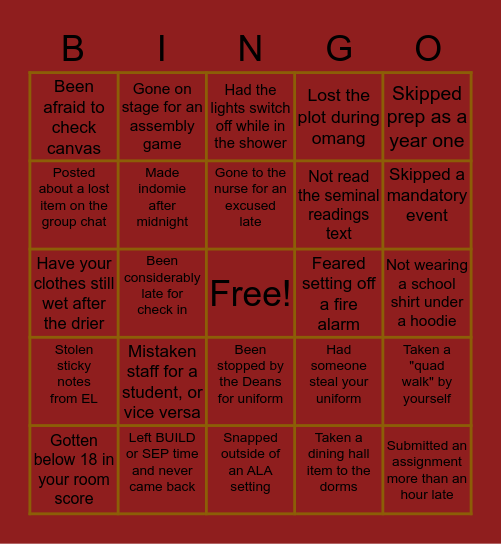 ALA Bingo Card