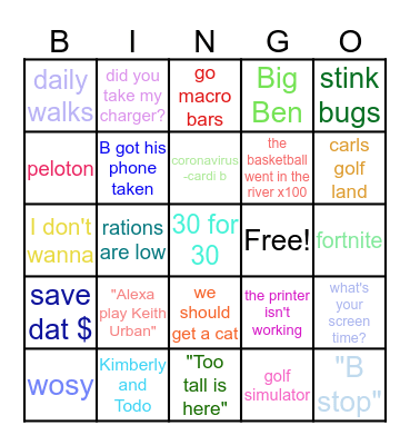 Russell Bingo Card