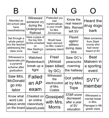 SANDY VALLEY Bingo Card