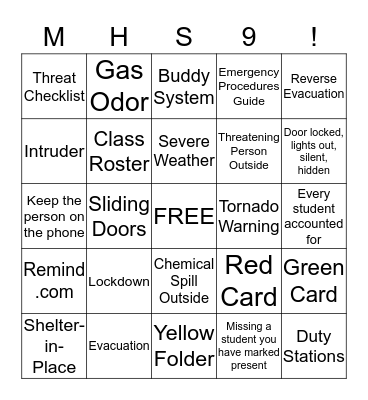 School Safety Bingo Card