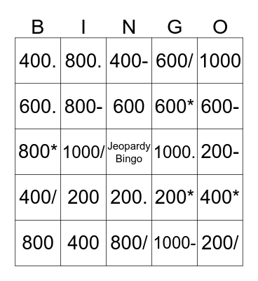 Untitled Bingo Card