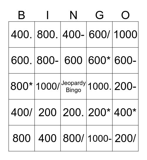 Untitled Bingo Card