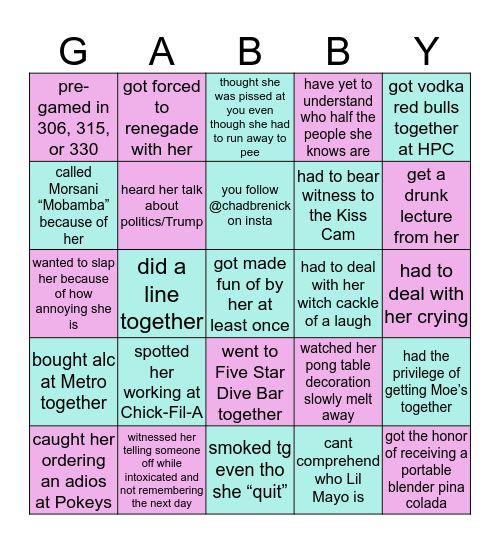 Gabby Silletti Bingo Card