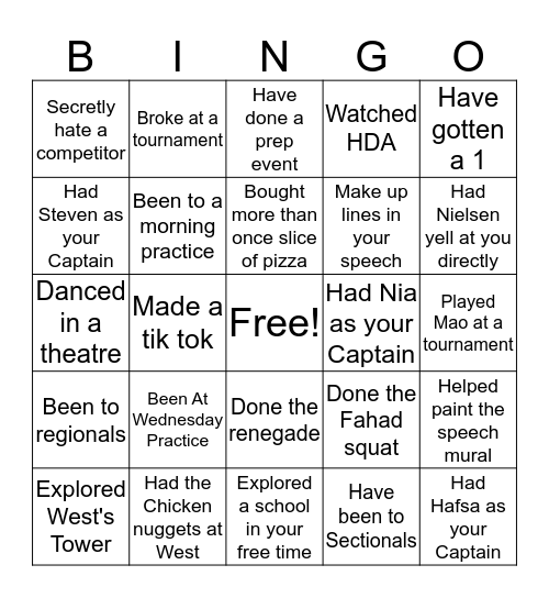 GBN Speech Bingo Card
