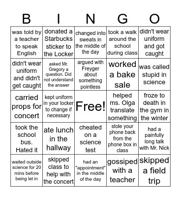 Prestige School bingo Card
