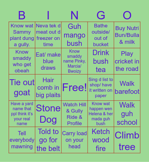 Bingo- Growing Up Country Bingo Card
