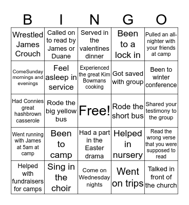 Strong Tower Baptist Youth Bingo Card