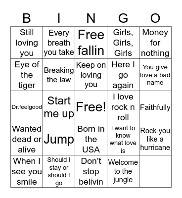 90's songs Bingo Card