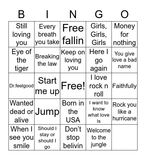 90's songs Bingo Card