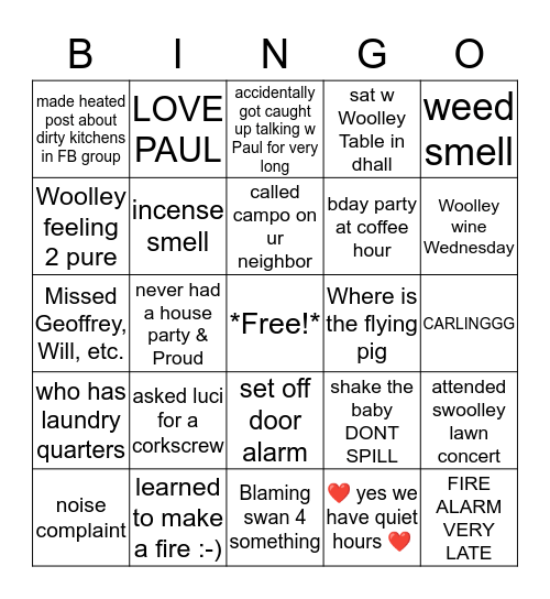 WOOLLEY HOUSE Bingo Card