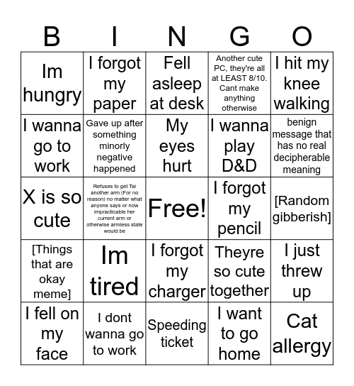 Jae Bingo Card