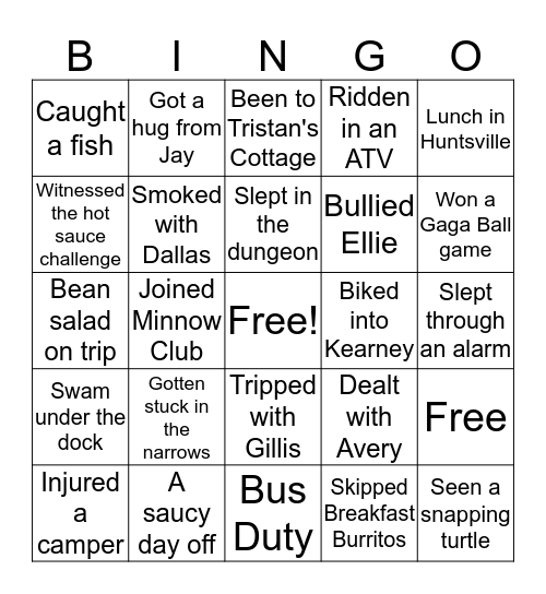 Camp Kearney Bingo Card