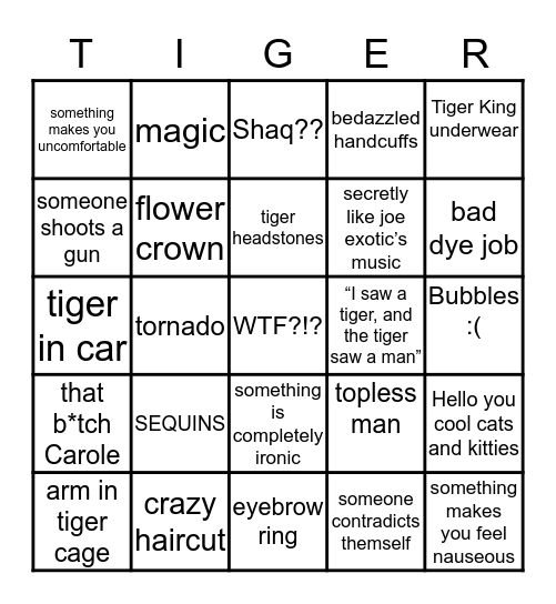 TIGER KING Bingo Card