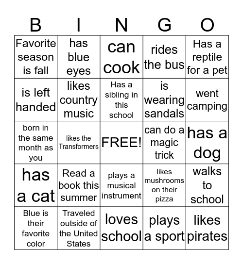 Find Someone Who…….. Bingo Card