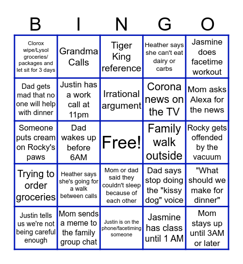 Barash Family Bingo Card