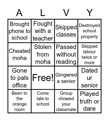 Alvy Bingo 😋 Bingo Card