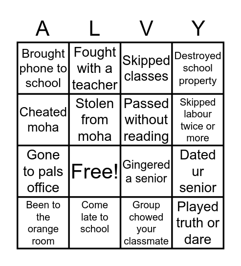 Alvy Bingo 😋 Bingo Card