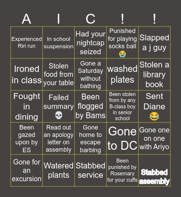 Aic students Bingo😂 Bingo Card