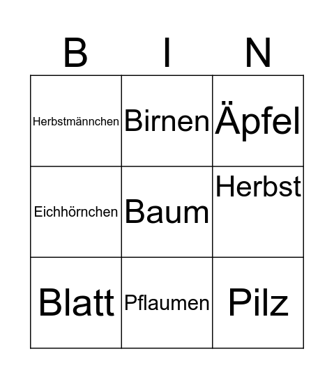 Herbst Bingo Card